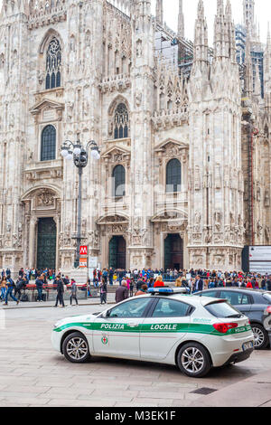 Police car in front of Duomo, Italy Stock Photo