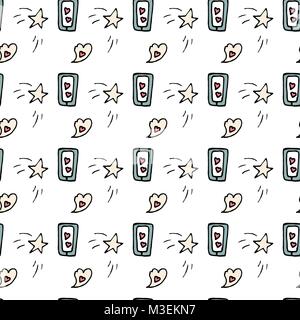 Love symbols colorful Seamless pattern. Hand drawn doodles Vector illustration. Can be used for scrapbooking, fashion, cards for wedding, Valentine s  Stock Vector