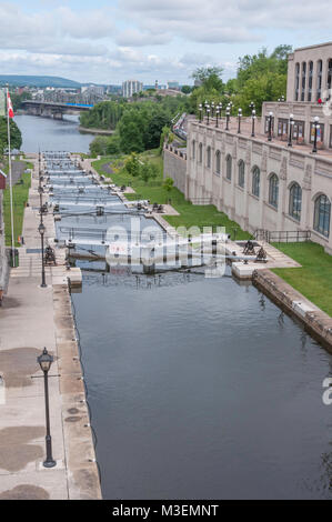 Ottawa, Ontario/ Canada - June 29, 2010: These Locks in Ottawa are part of the Rideau Canal which is designated as a  National Historic Site of Canada Stock Photo