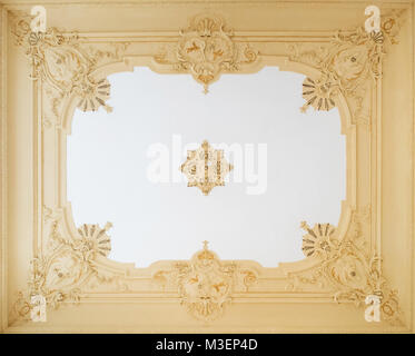 beautiful stucco ceiling , ornate plastering decoration in apartment - Stock Photo