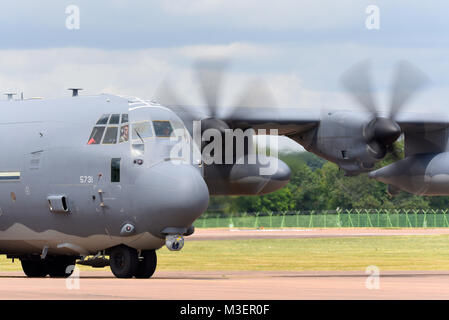 Lockheed MC-130J Hercules 11-5731 taxiing. US Air Force based at RAF Mildenhall designed for combat search and rescue and special operations missions Stock Photo