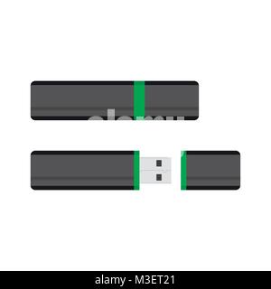 Flash drive with cap open. Storage info on flash drive portable, usb-stick vector illustration Stock Vector