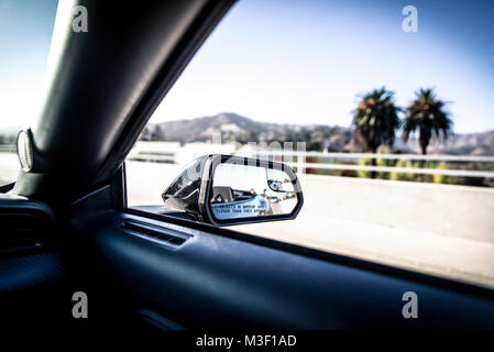 Car view from side mirror, Los angeles, California Stock Photo