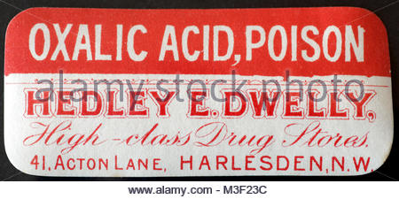 Vintage Chemist labels for Medicine bottles early 1900s - Oxalic Acid Stock Photo