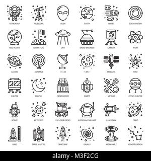 Astronomy, pixel perfect outline icon, isolated on white background Stock Vector