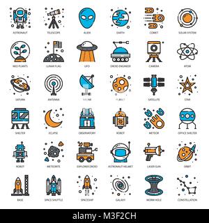 Astronomy, pixel perfect filled outline icon, isolated on white background Stock Vector