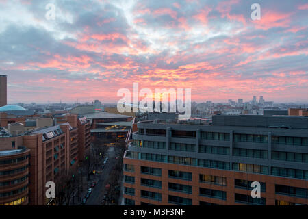 Spectacular sunset over the Potsdamer Platz area in central Berlin, Germany. Stock Photo