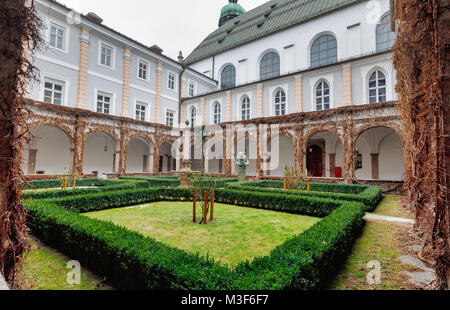 INNSBRUCK, AUSTRIA - JANUARY 28: (EDITORS NOTE: Exposure latitude of this image has been digitally increased.) The courtyard is seen at the Court Church (in German: Hofkirche) on January 28, 2018 in Innsbruck, Austria. Stock Photo
