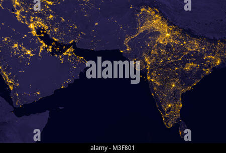 India and Middle East lights during night as it looks like from space. Elements of this image are furnished by NASA. Stock Photo