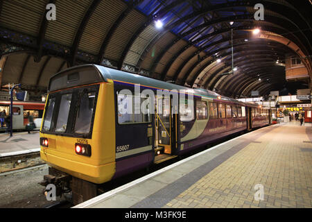 Northern Rail operated by Serco and Abellio Train Operating Company Class 142 142016 Diesel Multiple Unit DMU at York Railway Station England Stock Photo