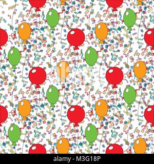 Seamless pattern of different colorfull cute balloons. Design for Happy Birthday, party, baby shower, wedding day. Handdraw illustration on white back Stock Vector