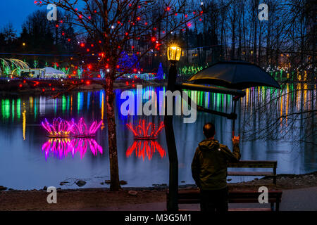 Holiday Light display, Lafarge Lake, Town Centre Park, Coquitlam, British Columbia, Canada. Stock Photo