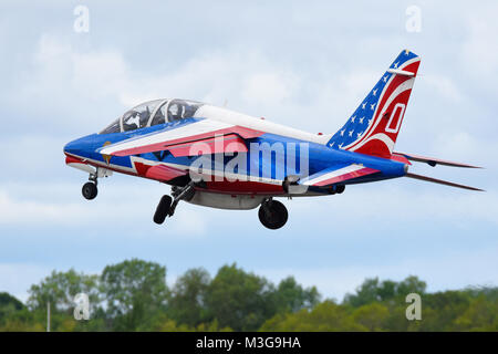 Dassault Alpha Jet of the French Air Force Patrouille de France taking off at an airshow Stock Photo