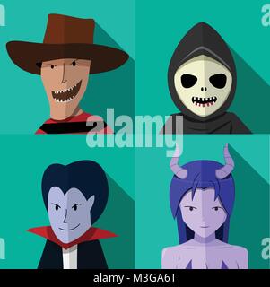 Set of people in Halloween costume, vector art portrait Stock Vector