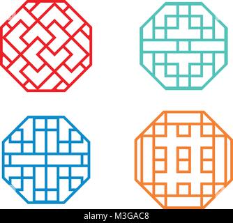 Chinese octagon window frame and symbol in vector design Stock Vector