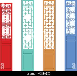 Set of Chinese door in flat style, vector art design Stock Vector