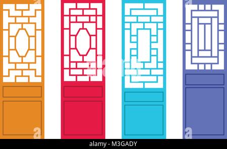 Set of Chinese door in flat style, vector art design Stock Vector