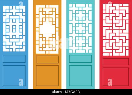 Set of Chinese door in flat style, vector art design Stock Vector