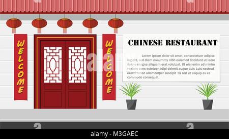 Chinese architecture and restaurant front view, vector Stock Vector