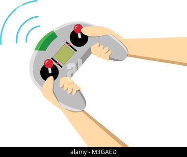 Isolated Hand with Drone remote control on white, vector Stock Vector
