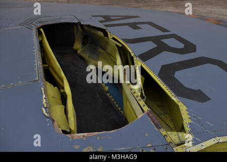 The old tail from aircraft 60-051, a B-52 Stratofortress assigned to the 307th Bomb Wing, bears a gaping hole from lightning damage incurred at the end of a routine training mission.  The tail could not be repaired and had to be replaced.  Changing an entire tail on the B-52 is an uncommon and difficult task, but maintainers from the 307th Maintenance Squadron were able to accomplish the feat in about 10 hours of work time. (U.S. Air Force Stock Photo