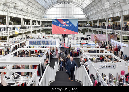 London, UK.  11 February 2018. General view of the exhibition space.  Pure London, the UK's largest trade buying fashion event for womenswear, menswear, footwear and accessories from emerging and established designers, opens at Kensington Olympia showcasing the latest trends for AW18/19.  Credit: Stephen Chung / Alamy Live News