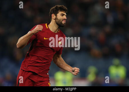 Rome, Italy. 11th Feb, 2018. Stadio Olimpico, Rome, Italy; Serie A Football, Roma versus Benevento; Federico Fazio celebrates after scoring a goal in the 26th minute Credit: Giampiero Sposito/Alamy Live News Stock Photo