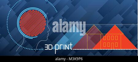 Set illustration about 3d printing, printer, filament, g-cod, modeling prototype background Stock Vector