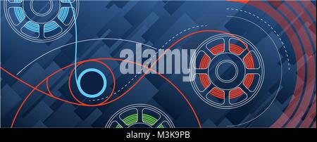 Set illustration about 3d printing, printer, filament material, g-cod, modeling, prototype background Stock Vector