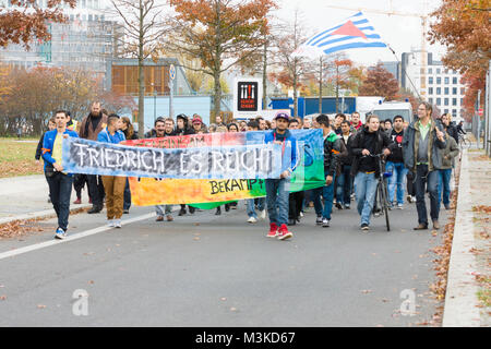 BERLIN, GERMANY - OCTOBER 25, 2013: The action of solidarity with the people of Sinti and Roma in the government quarter in Berlin (Regierungviertel). Stock Photo