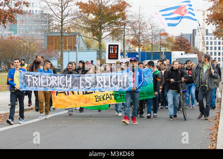BERLIN, GERMANY - OCTOBER 25, 2013: The action of solidarity with the people of Sinti and Roma in the government quarter in Berlin (Regierungviertel). Stock Photo