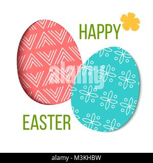 Happy Easter. Decorated red and green festive eggs with simple abstract decoration. isolated. forget-me-not Stock Vector