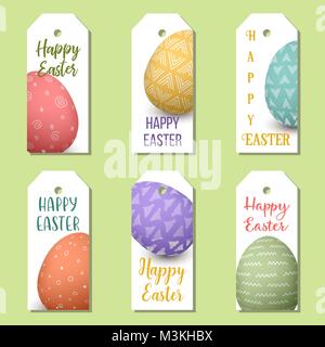 Happy Easter eggs labels set. 6 ribbon tags collection. colorful eggs designed as labels. Stock Vector