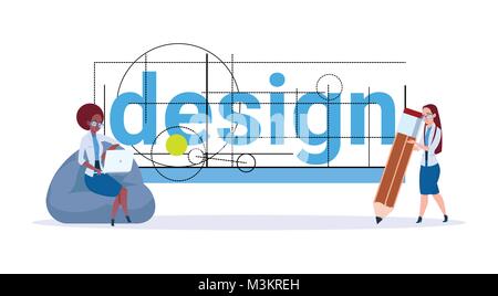 Creative Team Of Designers Working On Modern Business Project Web And Graphic Design Concept Stock Vector