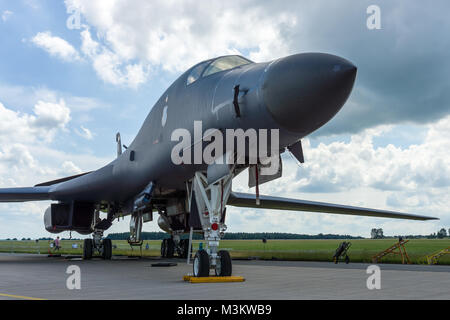 BERLIN, GERMANY - JUNE 02, 2016: A four-engine supersonic variable-sweep wing, jet-powered heavy strategic bomber Rockwell B-1B Lancer. US Air Force. Exhibition ILA Berlin Air Show 2016 Stock Photo