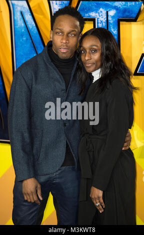 Lemar and Charmaine Powell attends the European Premiere of Marvel Studios' 'Black Panther' at the Eventim Apollo, Hammersmith on February 8, 2018 in  Stock Photo