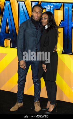 Lemar and Charmaine Powell attends the European Premiere of Marvel Studios' 'Black Panther' at the Eventim Apollo, Hammersmith on February 8, 2018 in  Stock Photo