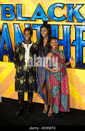 Kobna Holdbrook-Smith, Irene Agbontaen and Michaela Coel attends the European Premiere of Marvel Studios' 'Black Panther' at the Eventim Apollo, Hamme Stock Photo