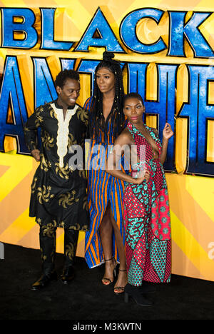 Kobna Holdbrook-Smith, Irene Agbontaen and Michaela Coel attends the European Premiere of Marvel Studios' 'Black Panther' at the Eventim Apollo, Hamme Stock Photo