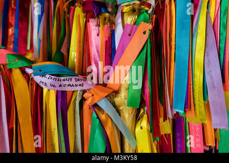 PENANG, MALAYSIA, DECEMBER 19 2017: Wish ribbons in chinese buddhist Kek lok Si temple in Georgetown, Malaysia Stock Photo