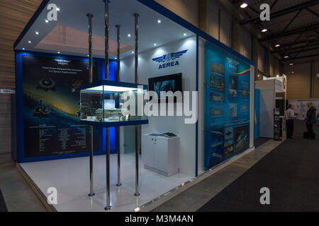 BERLIN, GERMANY - JUNE 01, 2016: The stand of AEREA S.p.A. AEREA S.p.A. is one of the oldest Italian privately owned companies operating in the aerospace field. Exhibition ILA Berlin Air Show 2016 Stock Photo