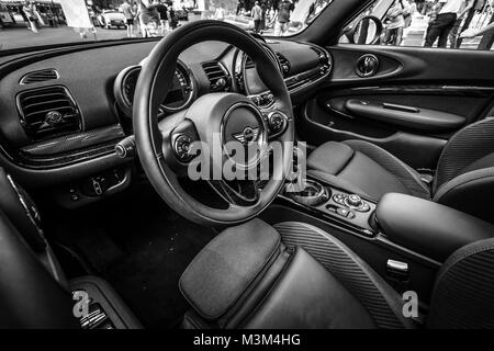 BERLIN - JUNE 05, 2016: Interior of a city car Mini Cooper S Convertible. Black and white. Classic Days Berlin 2016. Stock Photo