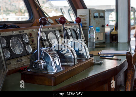 CRETE, GREECE - JULY 11, 2016: Captain's cabin of pleasure ship. Stock Photo