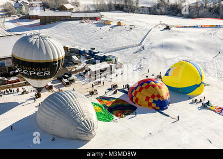 take-off site of the 40th International Hot Air Balloon Festival in Château-d´Oex - some balloons are shortly before taking off Stock Photo