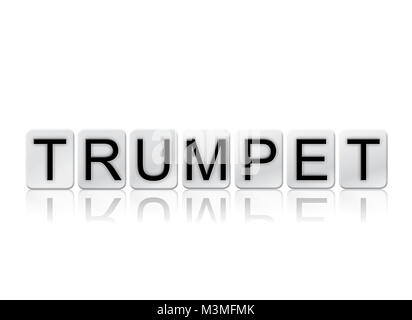 The word Trumpet concept and theme written in white tiles and isolated on a white background. Stock Photo