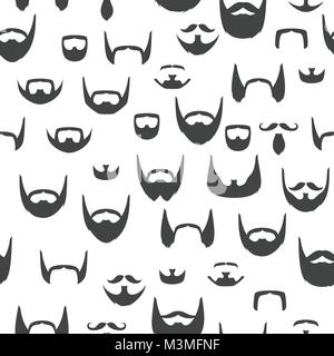Vector cartoon style seamless pattern with  beards and mustaches on white background.  Barbershop ornament. Stock Vector