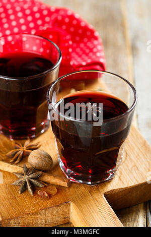 Mulled wine with spices Stock Photo