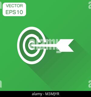 Target aim icon. Business concept darts game symbol pictogram. Vector illustration on green background with long shadow. Stock Vector