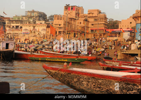 On the banks of the river Ganges in Varanasi, India Stock Photo