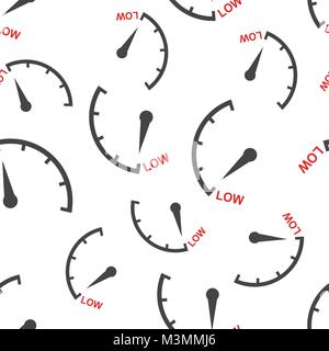Speedometer, tachometer, fuel low level meter seamless pattern background icon. Business flat vector illustration. Low level sign symbol pattern. Stock Vector